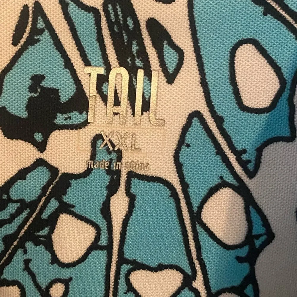 Tail Sz 2XL Blue Black Floral Collar Sleeveless Pickleball Golf Sleeveless Polo - Picture 3 of 7